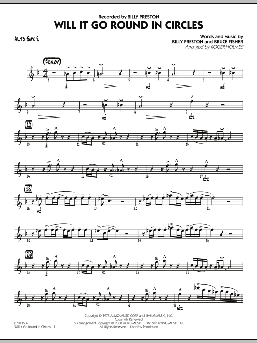Download Roger Holmes Will It Go Round in Circles? - Alto Sax 2 Sheet Music and learn how to play Jazz Ensemble PDF digital score in minutes