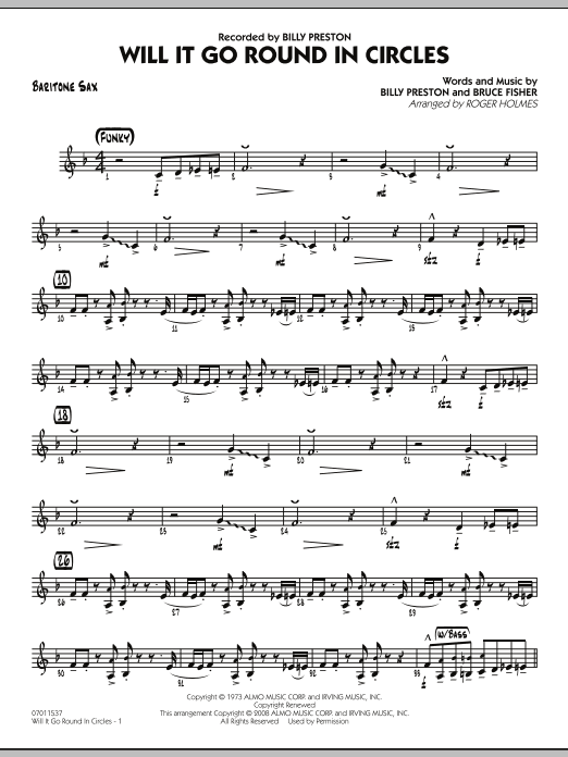 Download Roger Holmes Will It Go Round in Circles? - Baritone Sax Sheet Music and learn how to play Jazz Ensemble PDF digital score in minutes