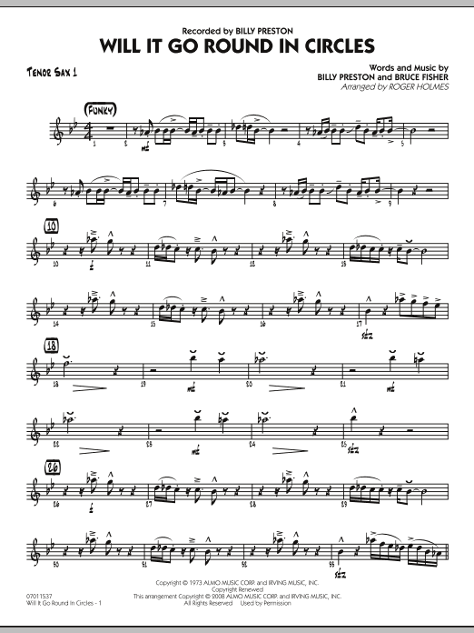 Download Roger Holmes Will It Go Round in Circles? - Tenor Sax 1 Sheet Music and learn how to play Jazz Ensemble PDF digital score in minutes