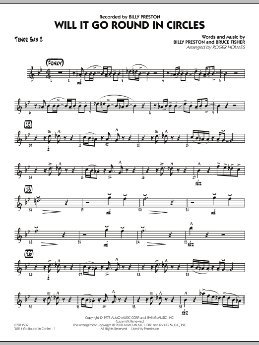 Download Roger Holmes Will It Go Round in Circles? - Tenor Sax 2 Sheet Music and learn how to play Jazz Ensemble PDF digital score in minutes