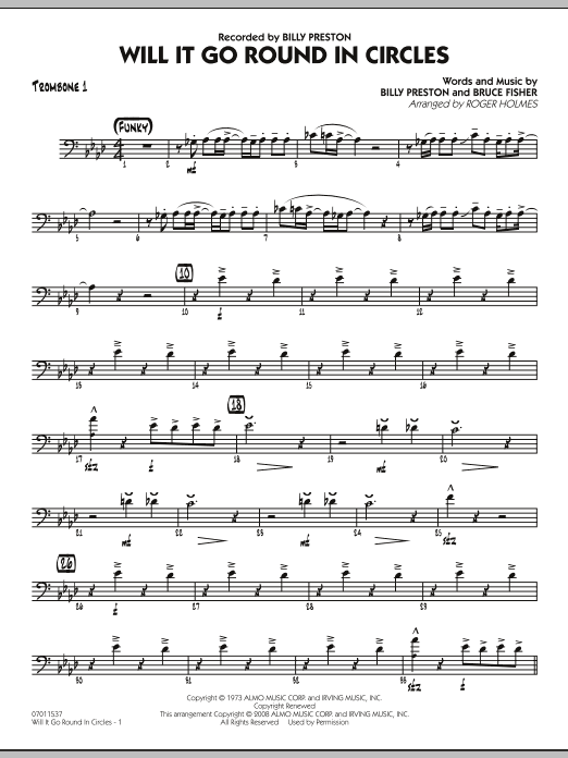 Download Roger Holmes Will It Go Round in Circles? - Trombone 1 Sheet Music and learn how to play Jazz Ensemble PDF digital score in minutes