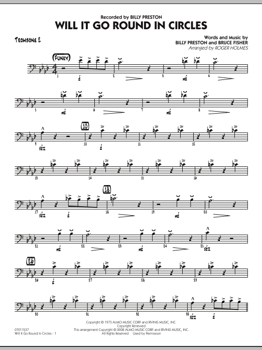 Download Roger Holmes Will It Go Round in Circles? - Trombone 2 Sheet Music and learn how to play Jazz Ensemble PDF digital score in minutes