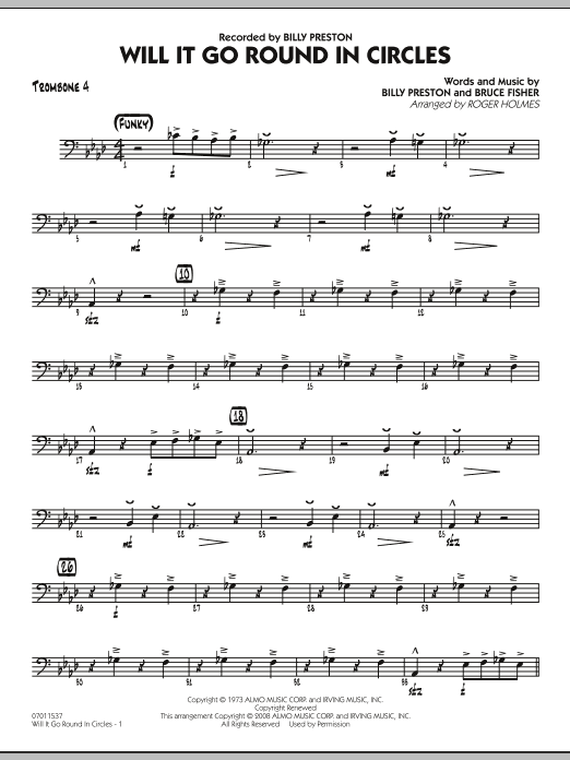 Download Roger Holmes Will It Go Round in Circles? - Trombone 4 Sheet Music and learn how to play Jazz Ensemble PDF digital score in minutes