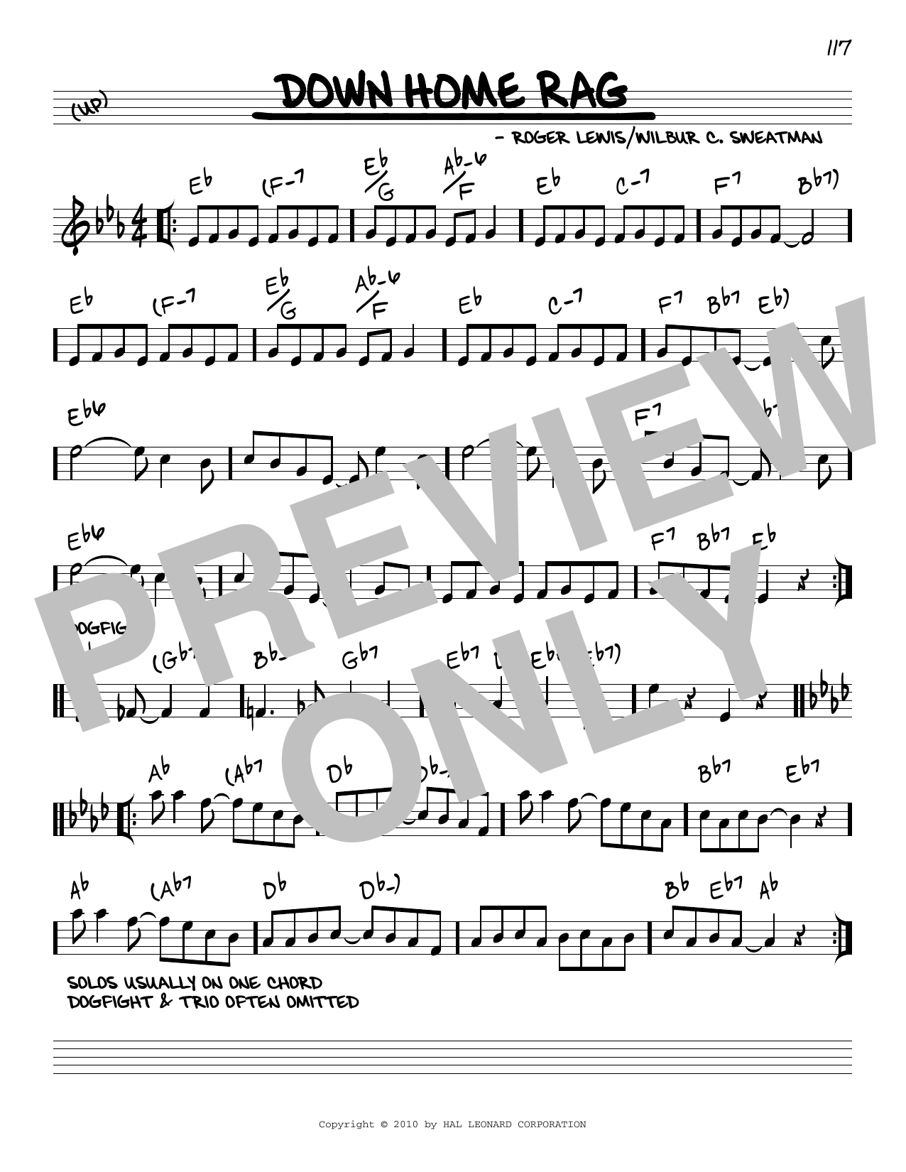 Download Roger Lewis Down Home Rag (arr. Robert Rawlins) Sheet Music and learn how to play Real Book – Melody, Lyrics & Chords PDF digital score in minutes