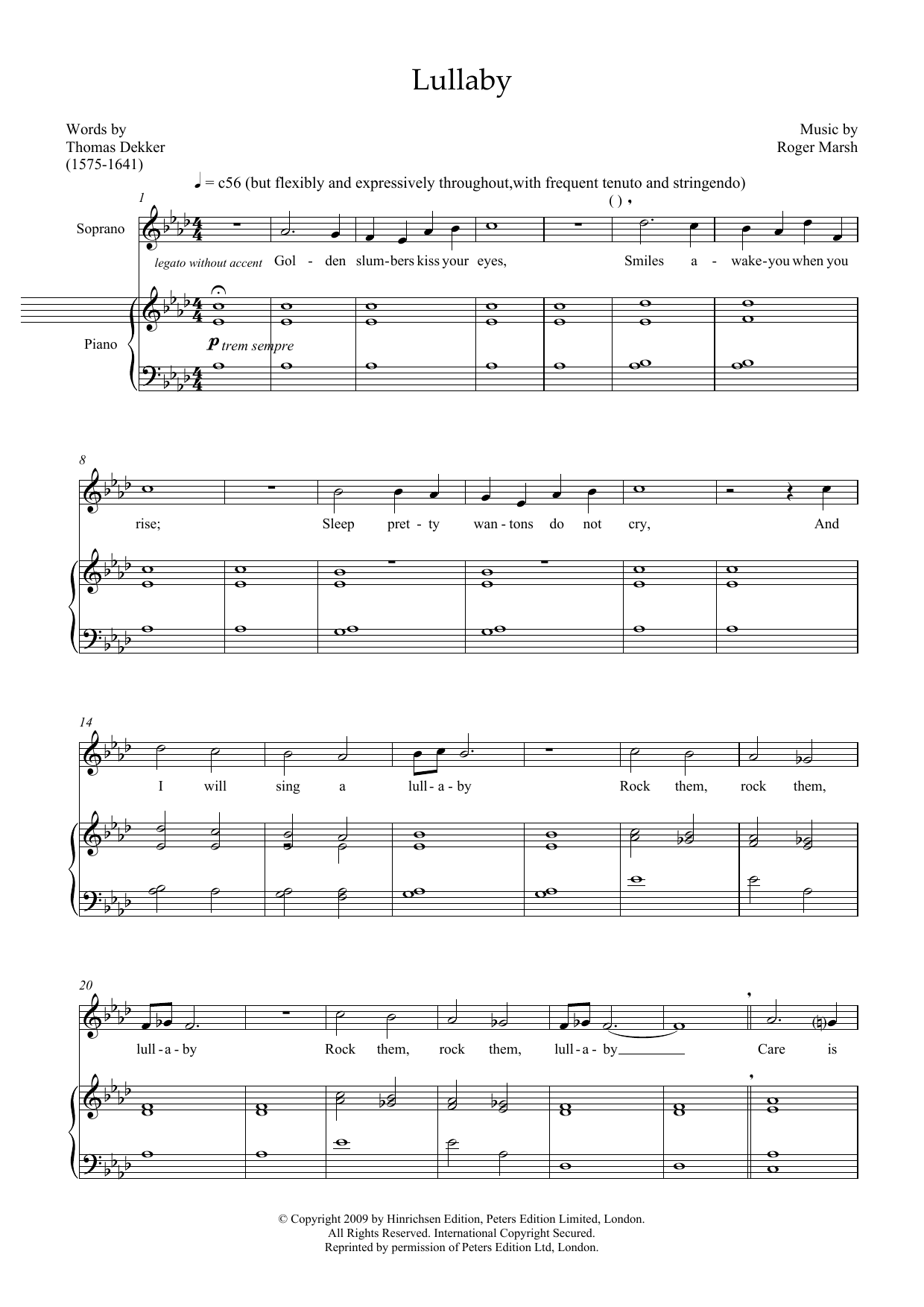 Download Roger Marsh Lullaby (for soprano & marimba) Sheet Music and learn how to play Piano & Vocal PDF digital score in minutes