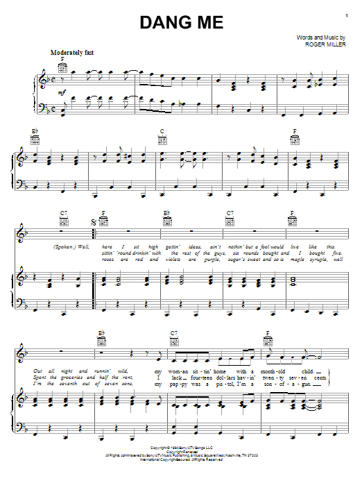 Download Roger Miller Dang Me Sheet Music and learn how to play Real Book – Melody, Lyrics & Chords PDF digital score in minutes