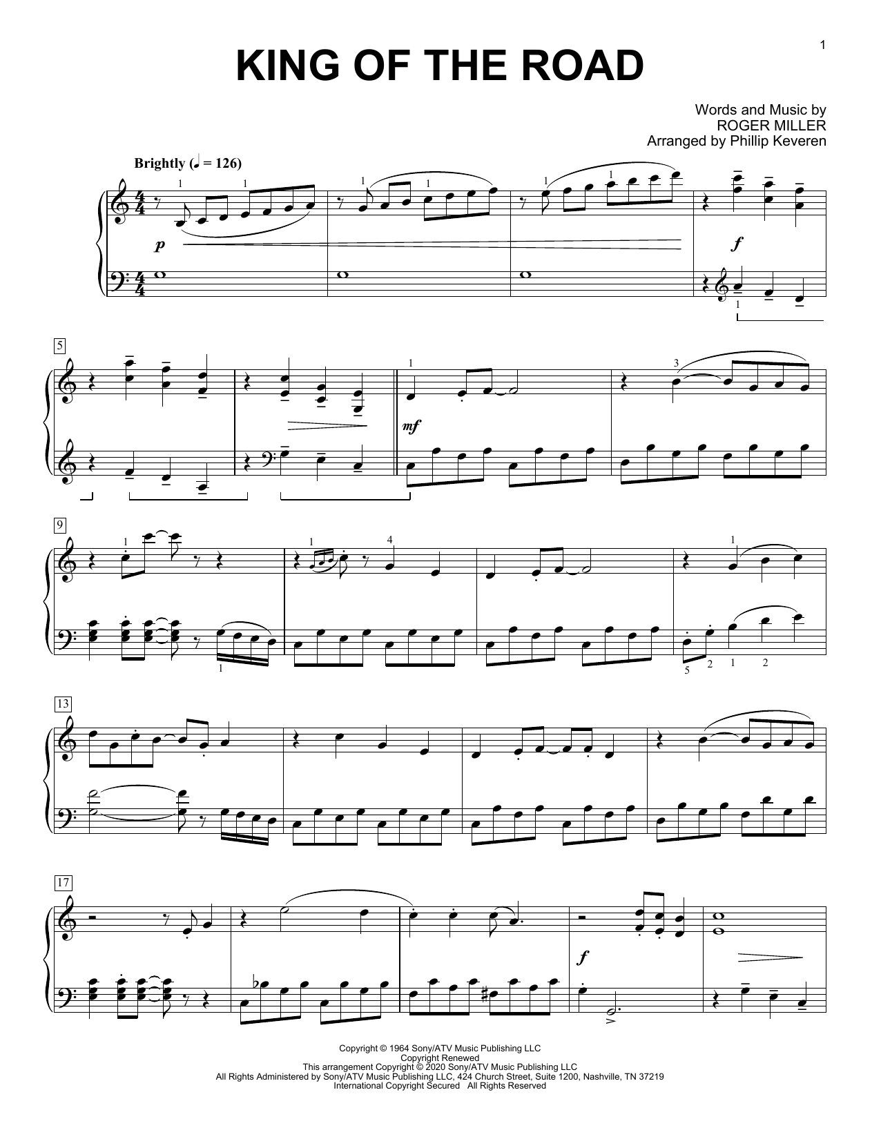 Download Roger Miller King Of The Road [Classical version] (arr. Phillip Keveren) Sheet Music and learn how to play Piano Solo PDF digital score in minutes