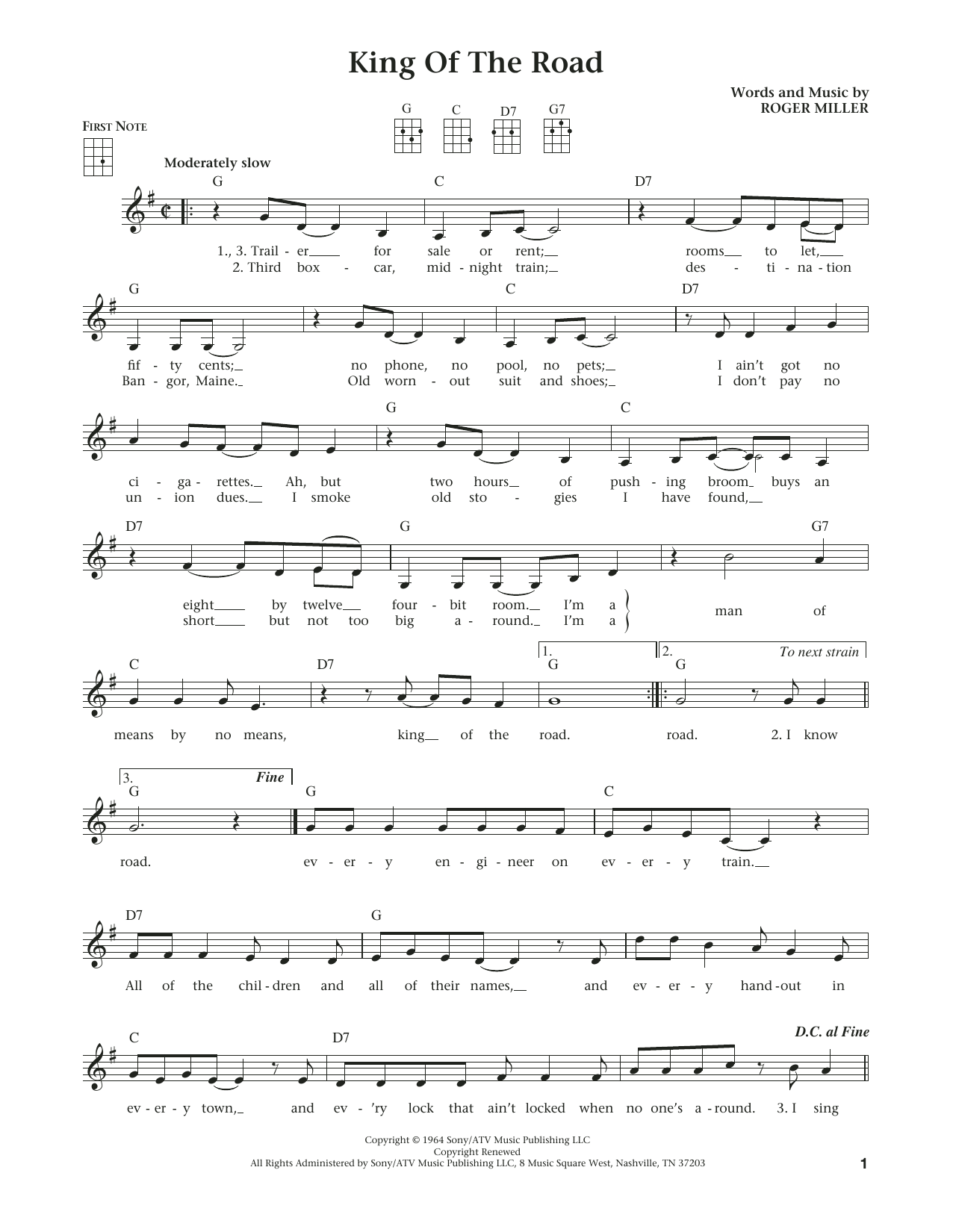 Download Roger Miller King Of The Road Sheet Music and learn how to play Ukulele PDF digital score in minutes