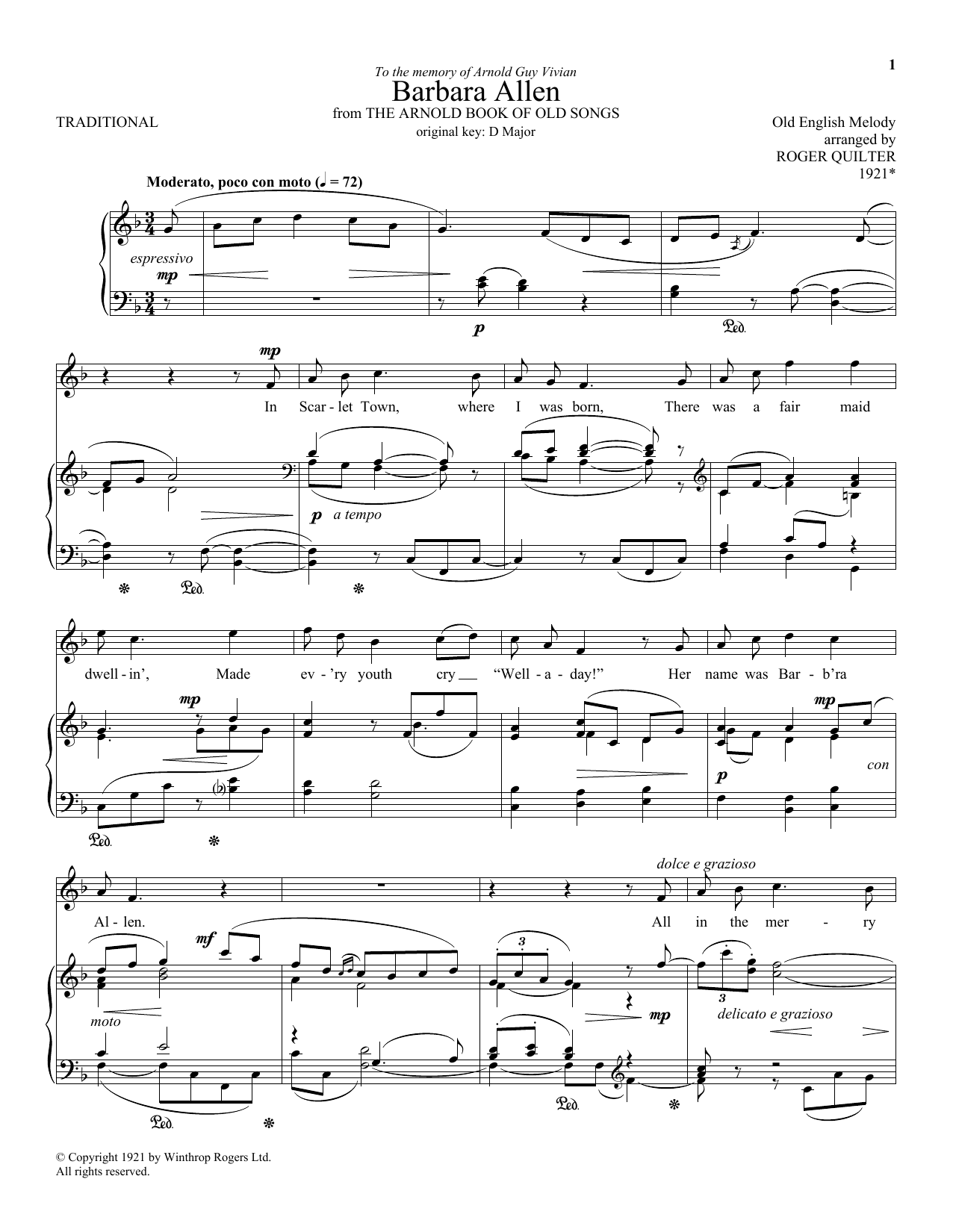 Download Roger Quilter Barbara Allen Sheet Music and learn how to play Piano & Vocal PDF digital score in minutes