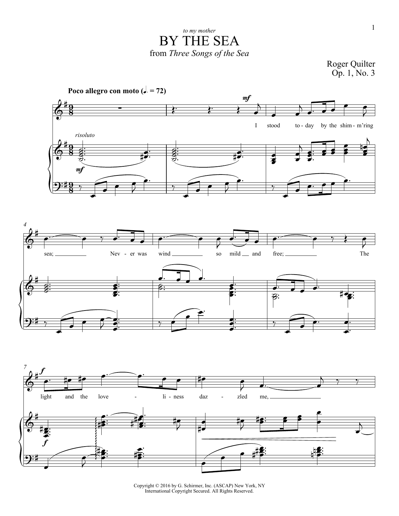 Download Roger Quilter By The Sea Sheet Music and learn how to play Piano & Vocal PDF digital score in minutes