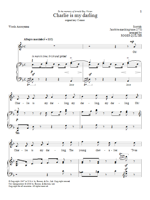 Download Roger Quilter Charlie Is My Darling Sheet Music and learn how to play Piano & Vocal PDF digital score in minutes