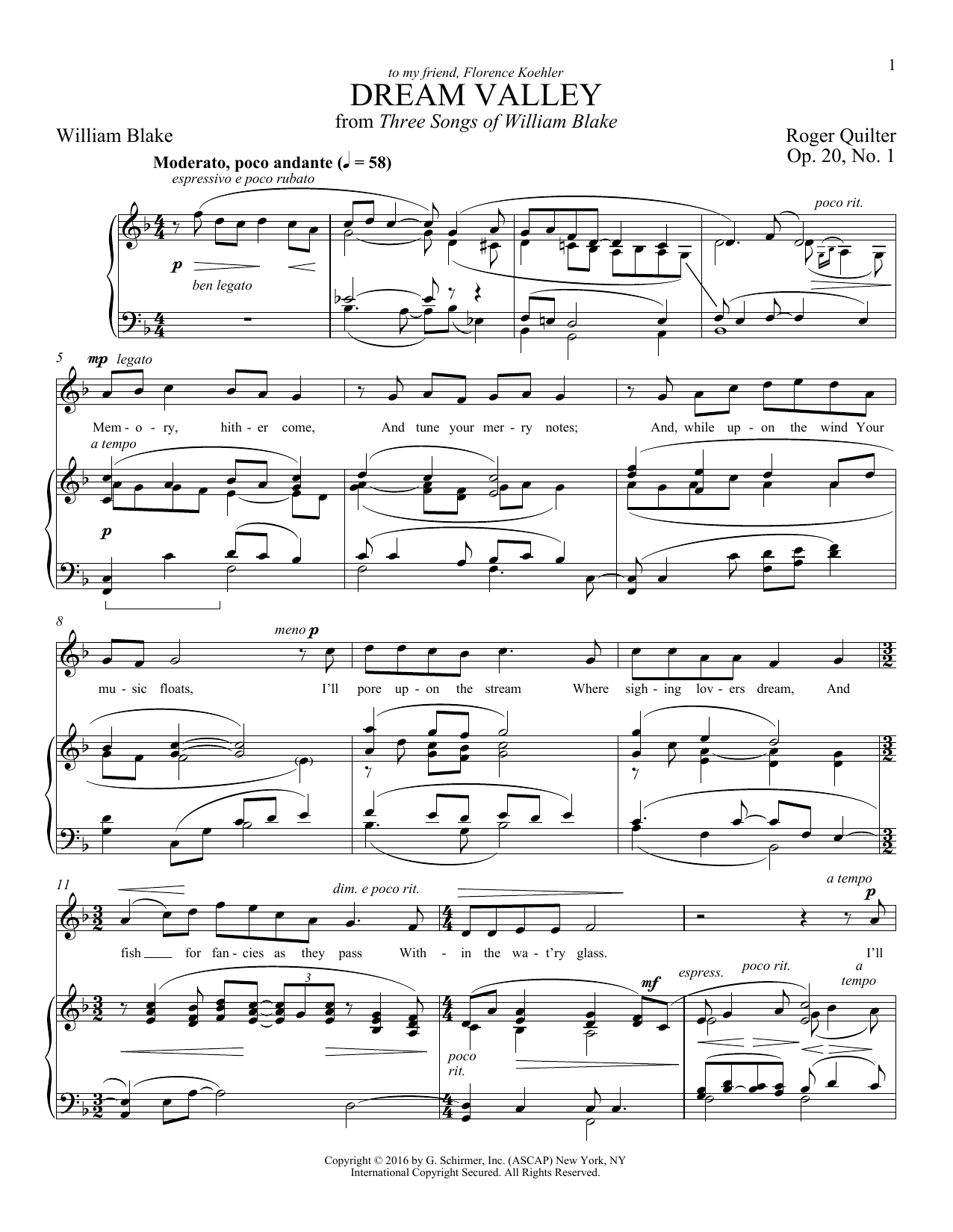 Download Roger Quilter Dream Valley Sheet Music and learn how to play Piano & Vocal PDF digital score in minutes