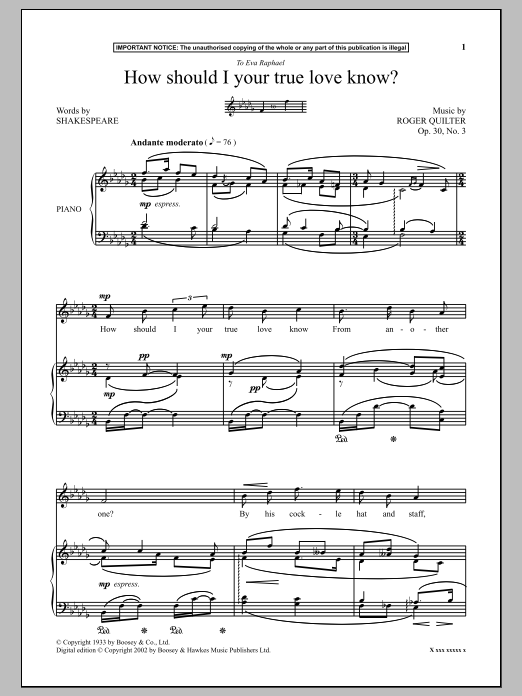 Download Roger Quilter How Should I Your True Love Know? Sheet Music and learn how to play Piano PDF digital score in minutes