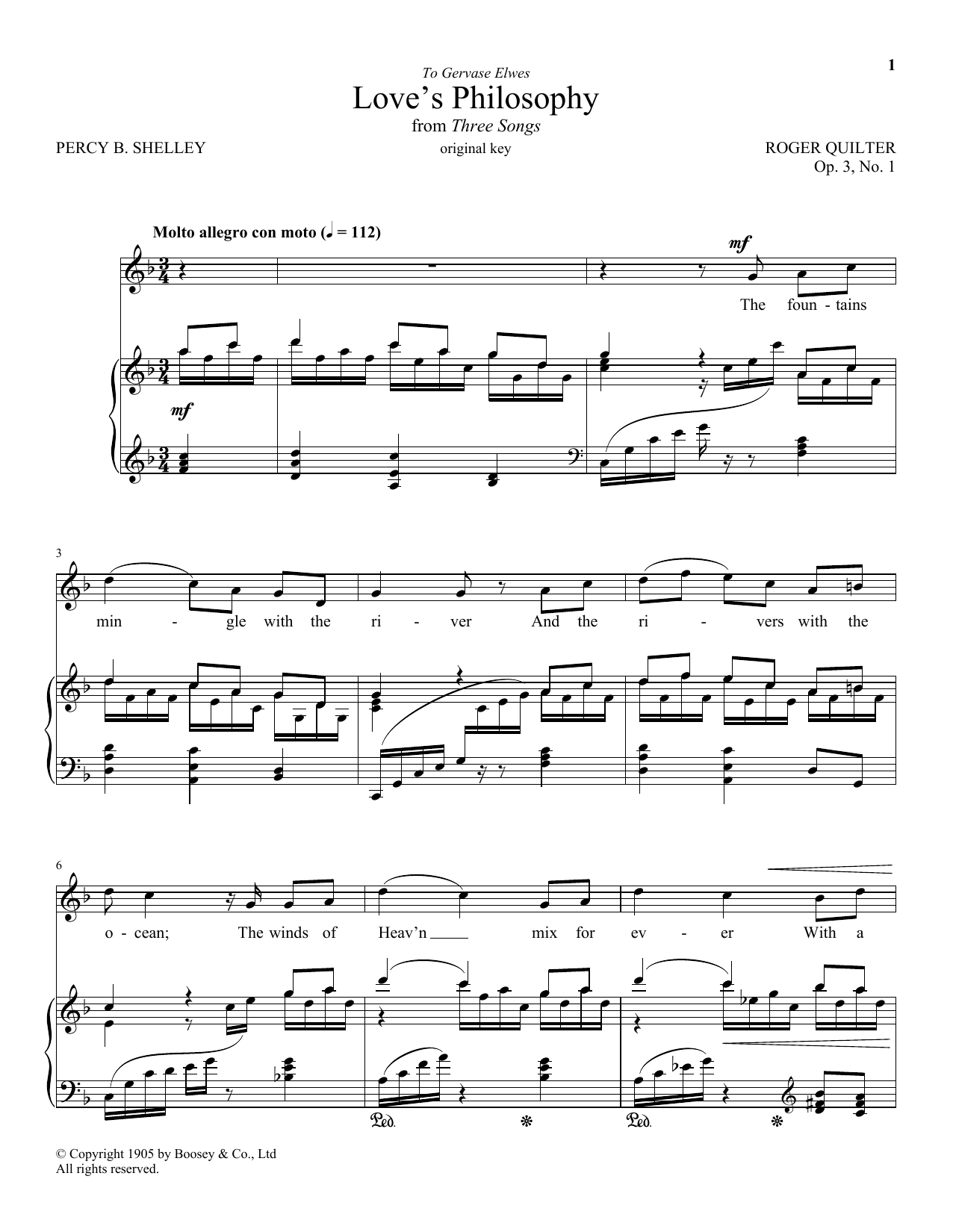 Download Roger Quilter Love's Philosophy, Op. 3, No. 1 Sheet Music and learn how to play Piano & Vocal PDF digital score in minutes