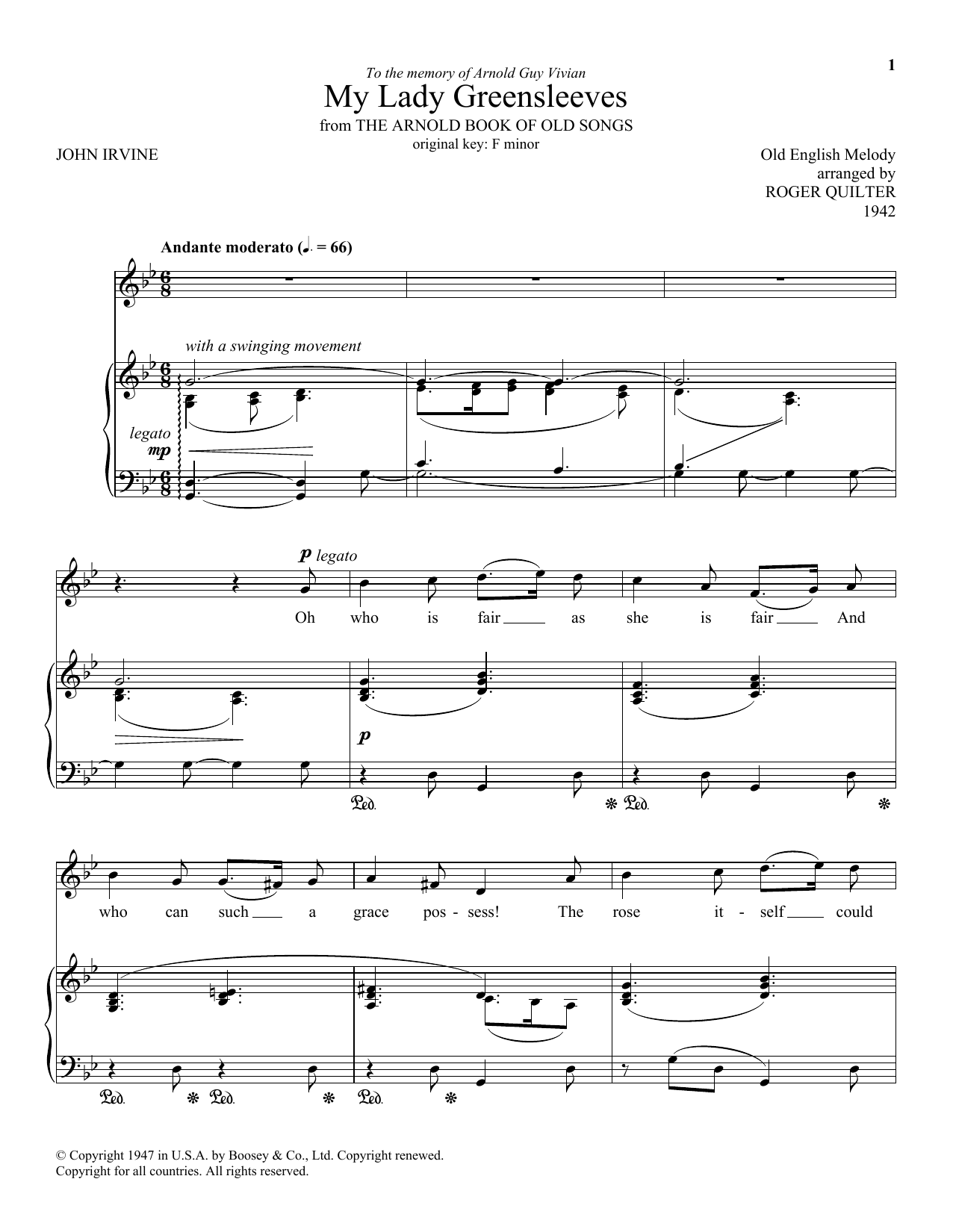 Download Roger Quilter My Lady Greensleeves Sheet Music and learn how to play Piano & Vocal PDF digital score in minutes