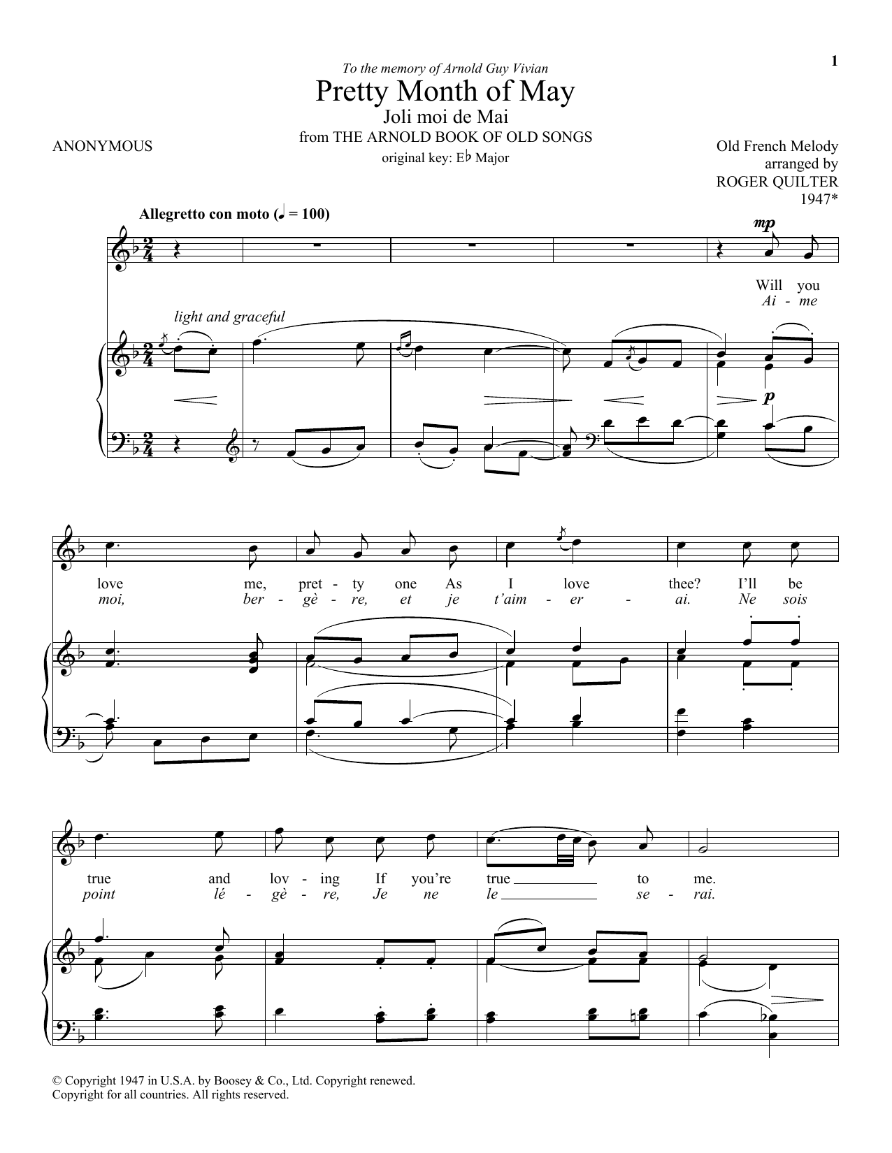 Download Roger Quilter Pretty Month Of May (Joli Moi De Mai) Sheet Music and learn how to play Piano & Vocal PDF digital score in minutes
