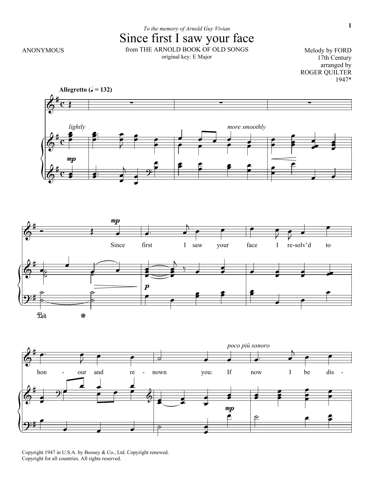 Download Roger Quilter Since First I Saw Your Face Sheet Music and learn how to play Piano & Vocal PDF digital score in minutes