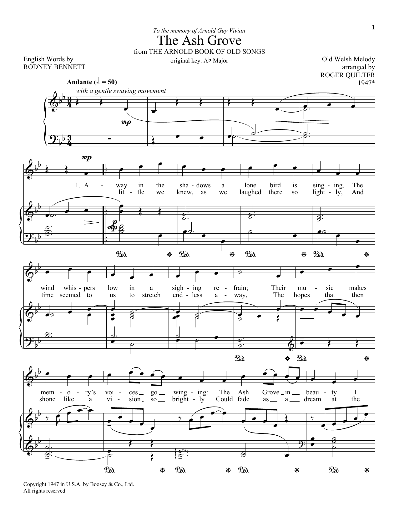 Download Roger Quilter The Ash Grove Sheet Music and learn how to play Piano & Vocal PDF digital score in minutes