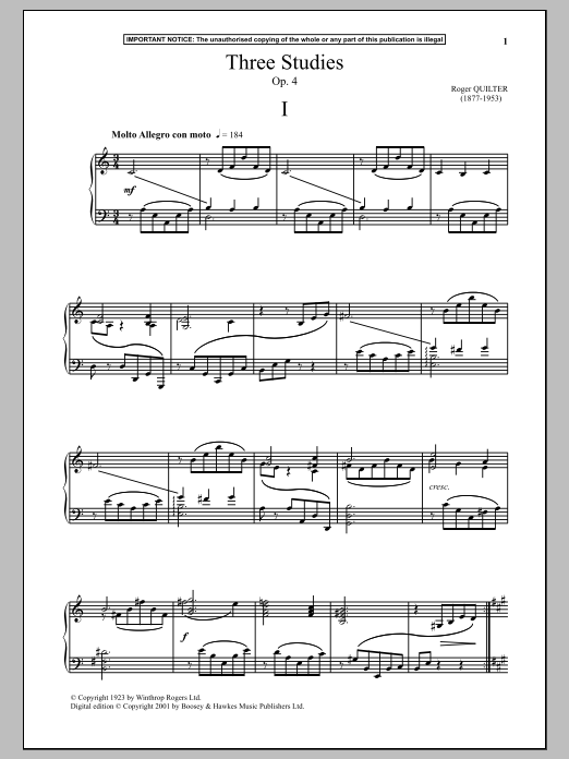 Download Roger Quilter Three Studies, Op. 4, I. Sheet Music and learn how to play Piano PDF digital score in minutes