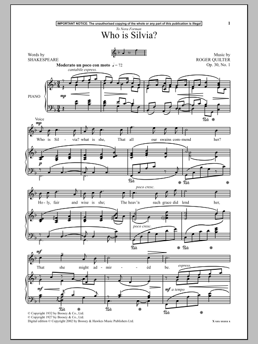 Download Roger Quilter Who Is Silvia? Sheet Music and learn how to play Piano PDF digital score in minutes