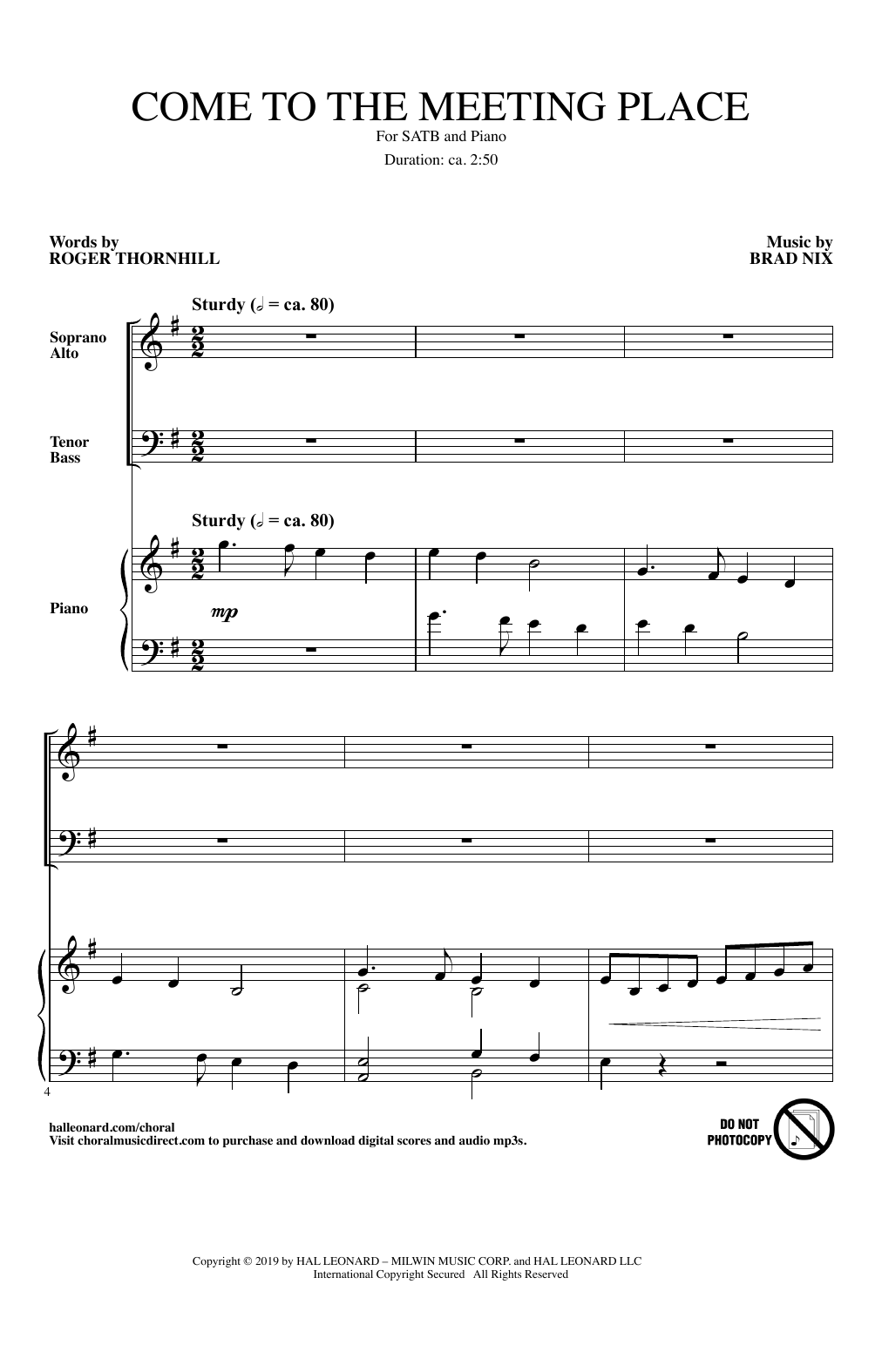 Download Roger Thornhill and Brad Nix Come To The Meeting Place Sheet Music and learn how to play SATB Choir PDF digital score in minutes