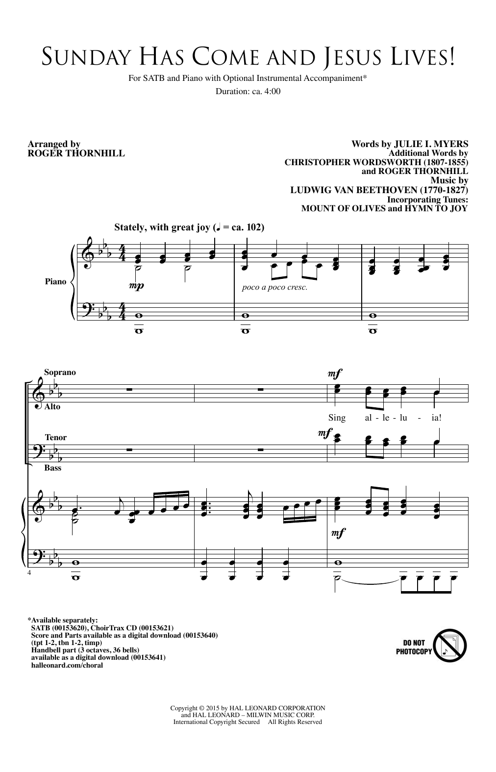 Download Roger Thornhill Sunday Has Come And Jesus Lives! Sheet Music and learn how to play SATB PDF digital score in minutes
