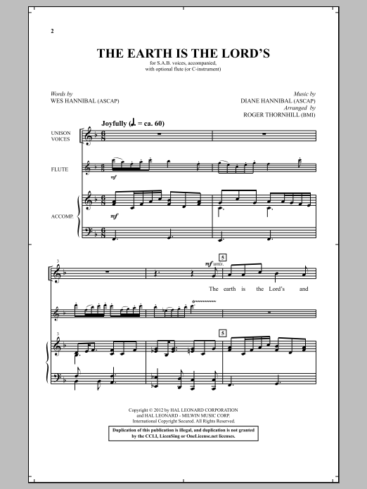 Download Roger Thornhill The Earth Is The Lord's Sheet Music and learn how to play Choral PDF digital score in minutes