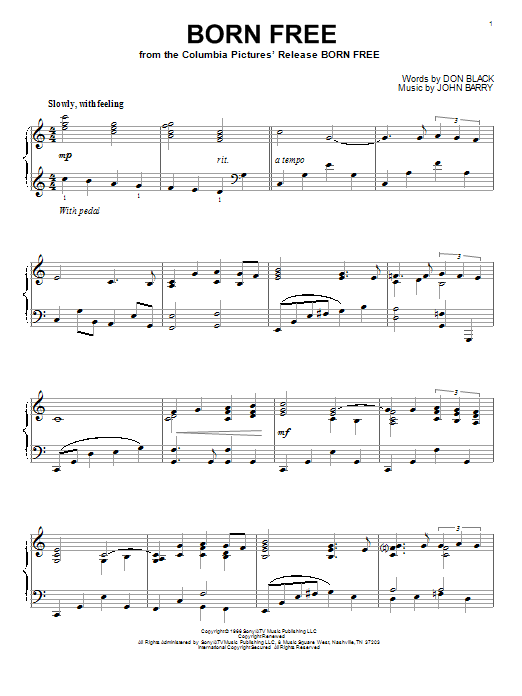Download Roger Williams Born Free Sheet Music and learn how to play Melody Line, Lyrics & Chords PDF digital score in minutes