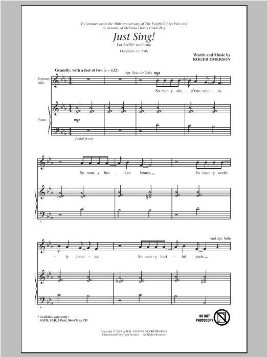 Roger Emerson Just Sing Sheet Music Notes Download Printable PDF Score