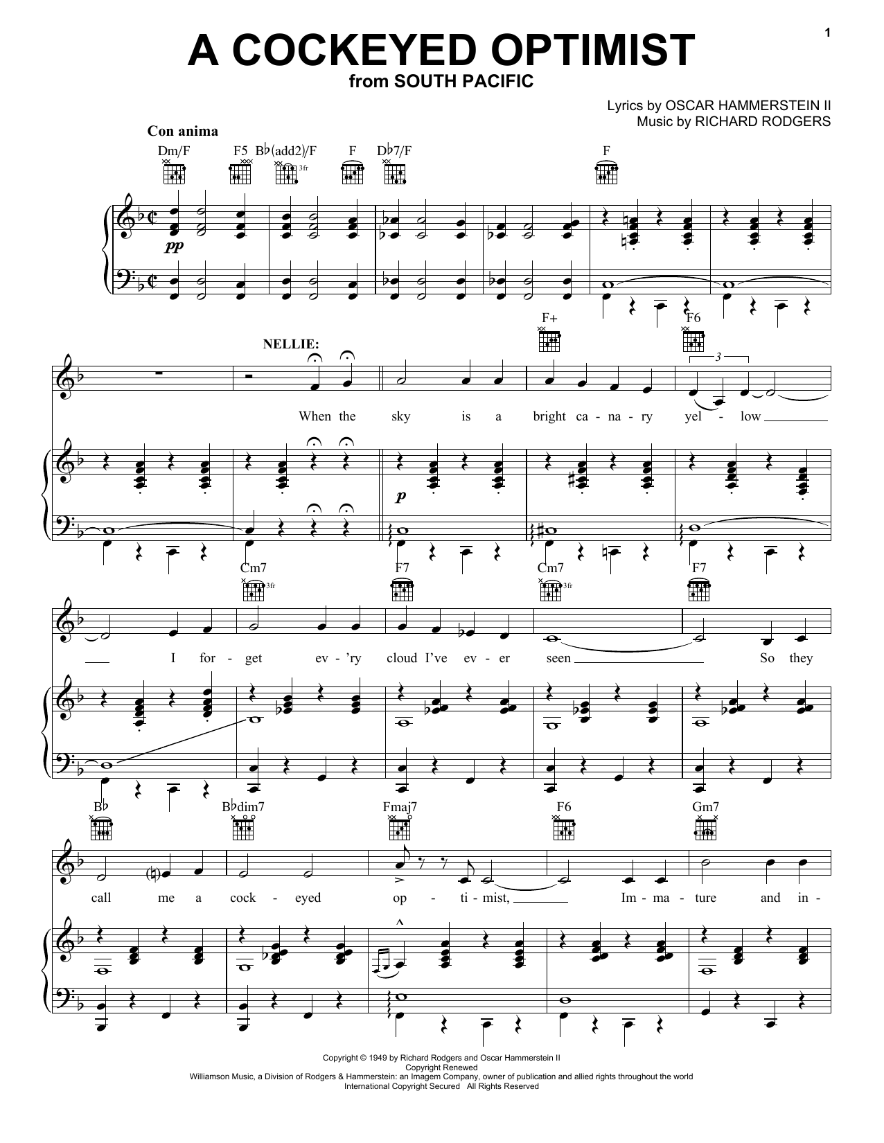 Download Rogers & Hammerstein A Cockeyed Optimist Sheet Music and learn how to play Vocal Pro + Piano/Guitar PDF digital score in minutes