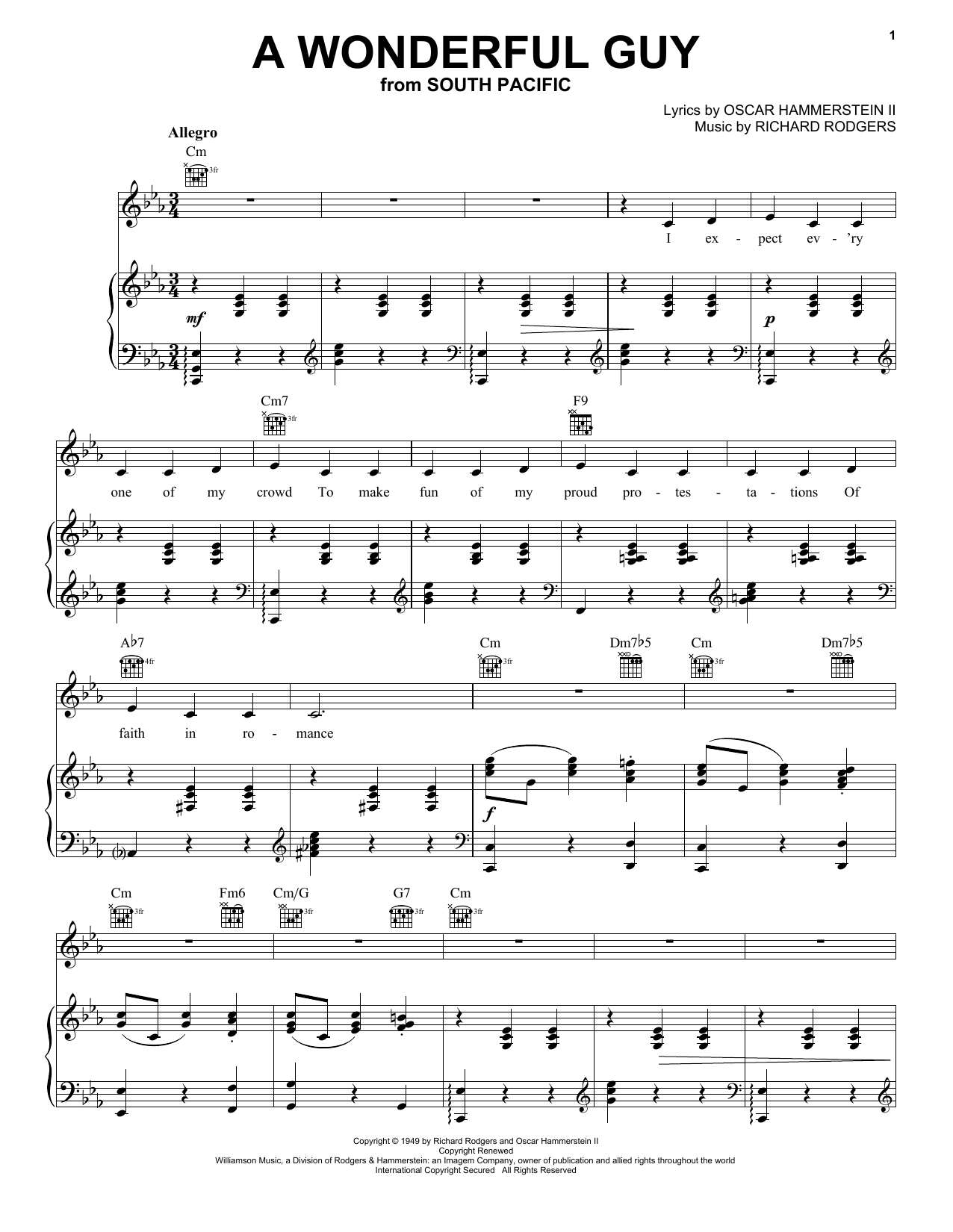 Download Rogers & Hammerstein A Wonderful Guy Sheet Music and learn how to play Vocal Pro + Piano/Guitar PDF digital score in minutes