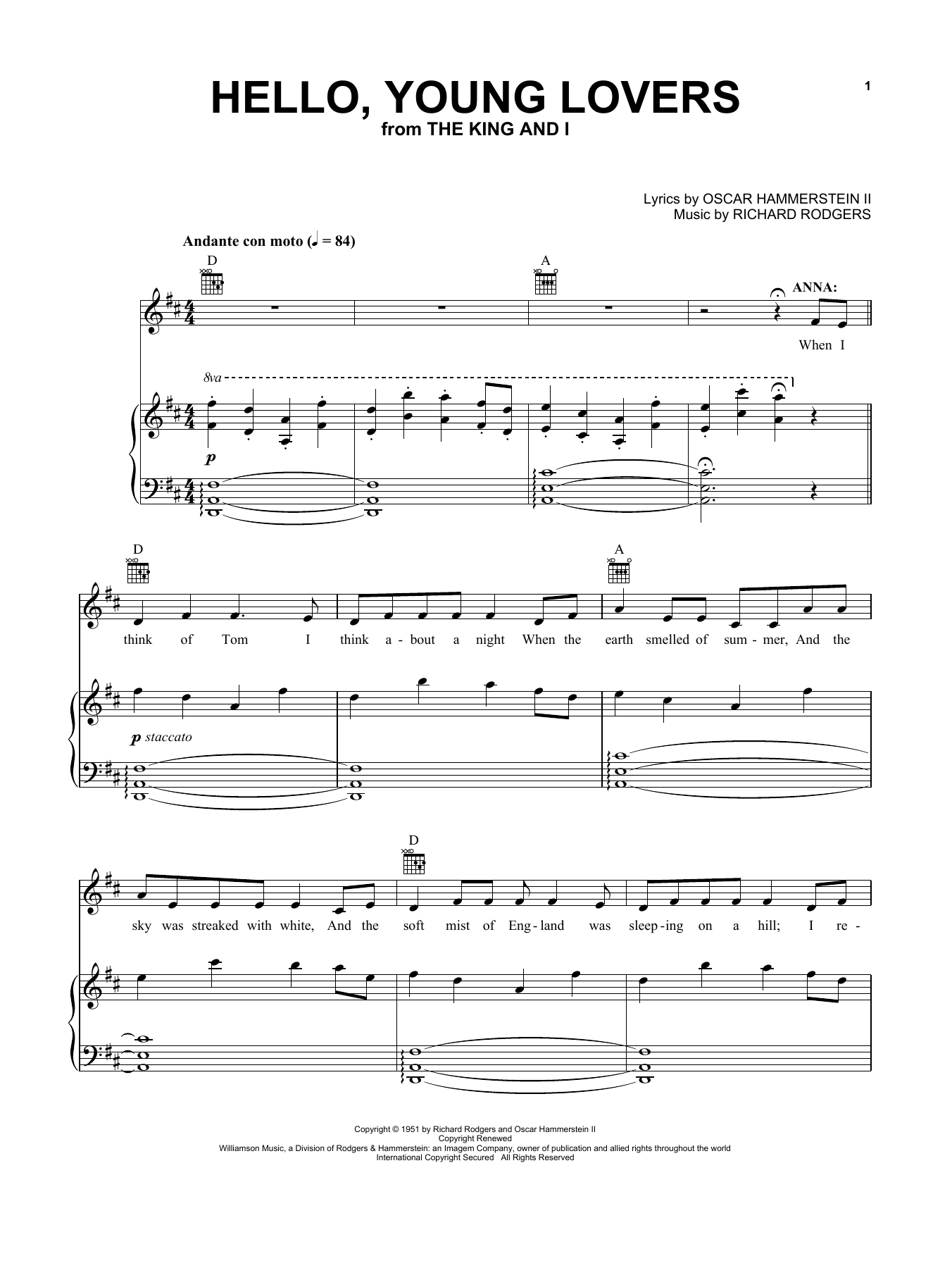 Download Rogers & Hammerstein Hello, Young Lovers Sheet Music and learn how to play Vocal Pro + Piano/Guitar PDF digital score in minutes