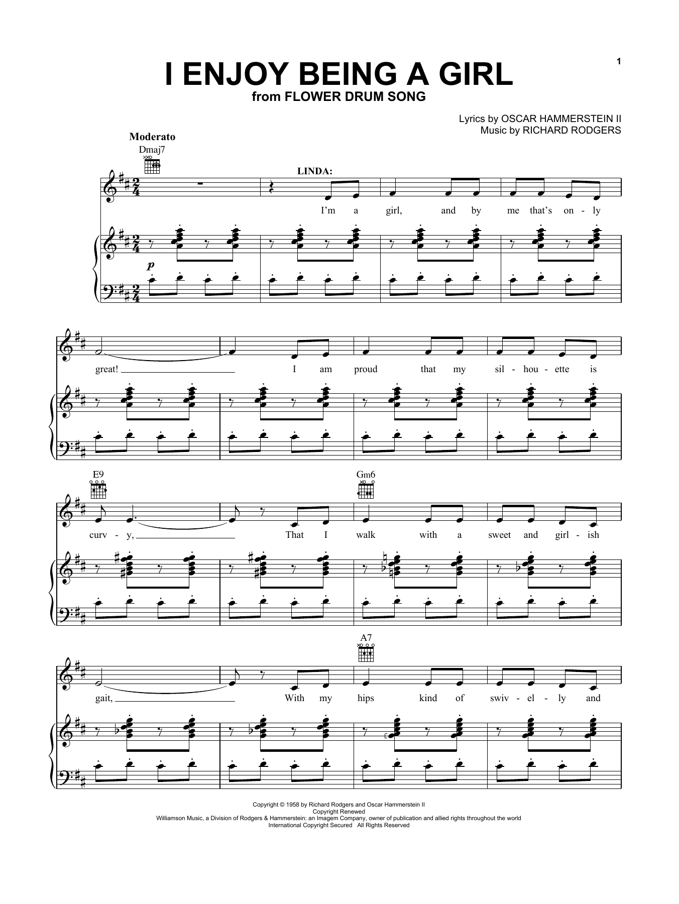 Download Rogers & Hammerstein I Enjoy Being A Girl Sheet Music and learn how to play Vocal Pro + Piano/Guitar PDF digital score in minutes
