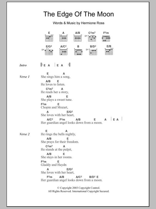 Download Roisin O'Reilly The Edge Of The Moon Sheet Music and learn how to play Lyrics & Chords PDF digital score in minutes