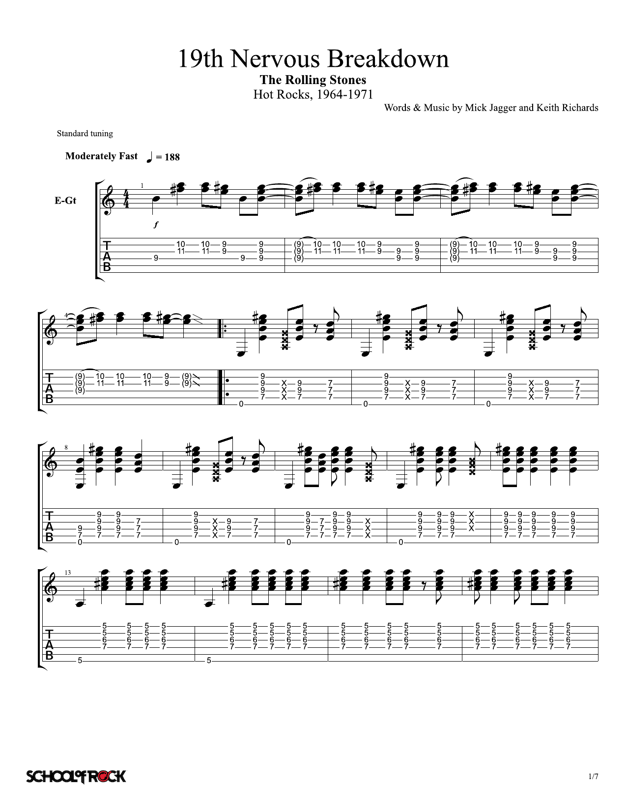 Download Rolling Stones 19th Nervous Breakdown Sheet Music and learn how to play School of Rock – Rhythm Guitar Tab PDF digital score in minutes