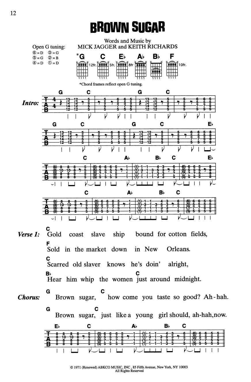 Download Rolling Stones Brown Sugar Sheet Music and learn how to play Guitar Chords/Lyrics PDF digital score in minutes