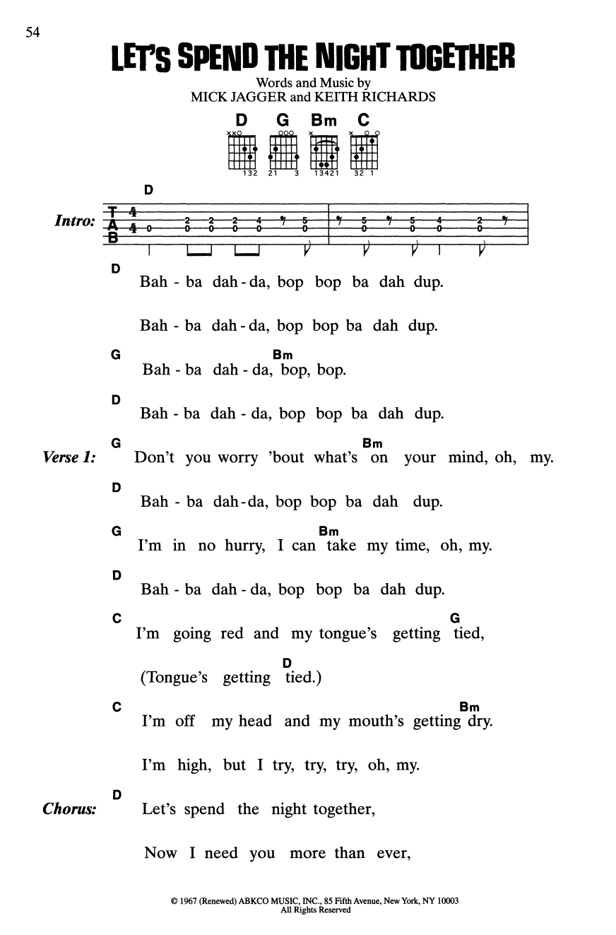 Download Rolling Stones Let's Spend The Night Together Sheet Music and learn how to play Guitar Chords/Lyrics PDF digital score in minutes