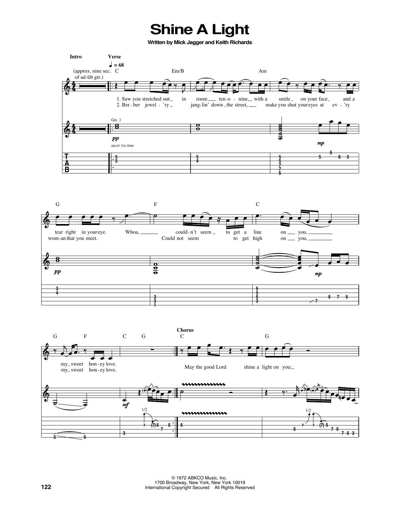 Download Rolling Stones Shine A Light Sheet Music and learn how to play Guitar Tab PDF digital score in minutes