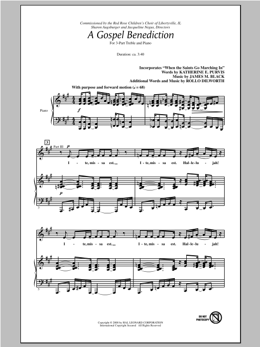 Download James M. Black A Gospel Benediction (arr. Rollo Dilworth) Sheet Music and learn how to play 3-Part Treble PDF digital score in minutes
