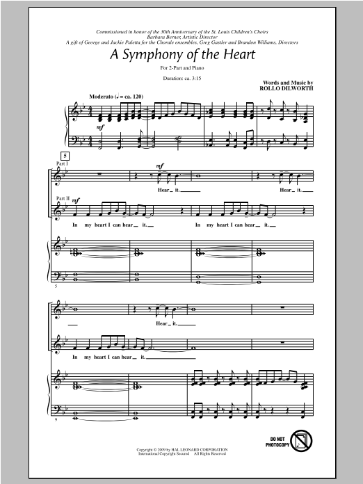 Download Rollo Dilworth A Symphony Of The Heart Sheet Music and learn how to play 2-Part Choir PDF digital score in minutes