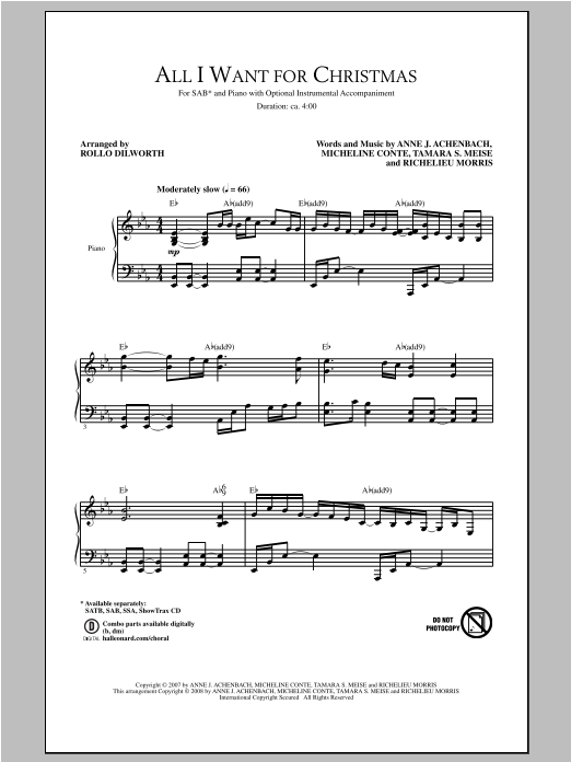 Download Rollo Dilworth All I Want For Christmas Sheet Music and learn how to play SAB PDF digital score in minutes