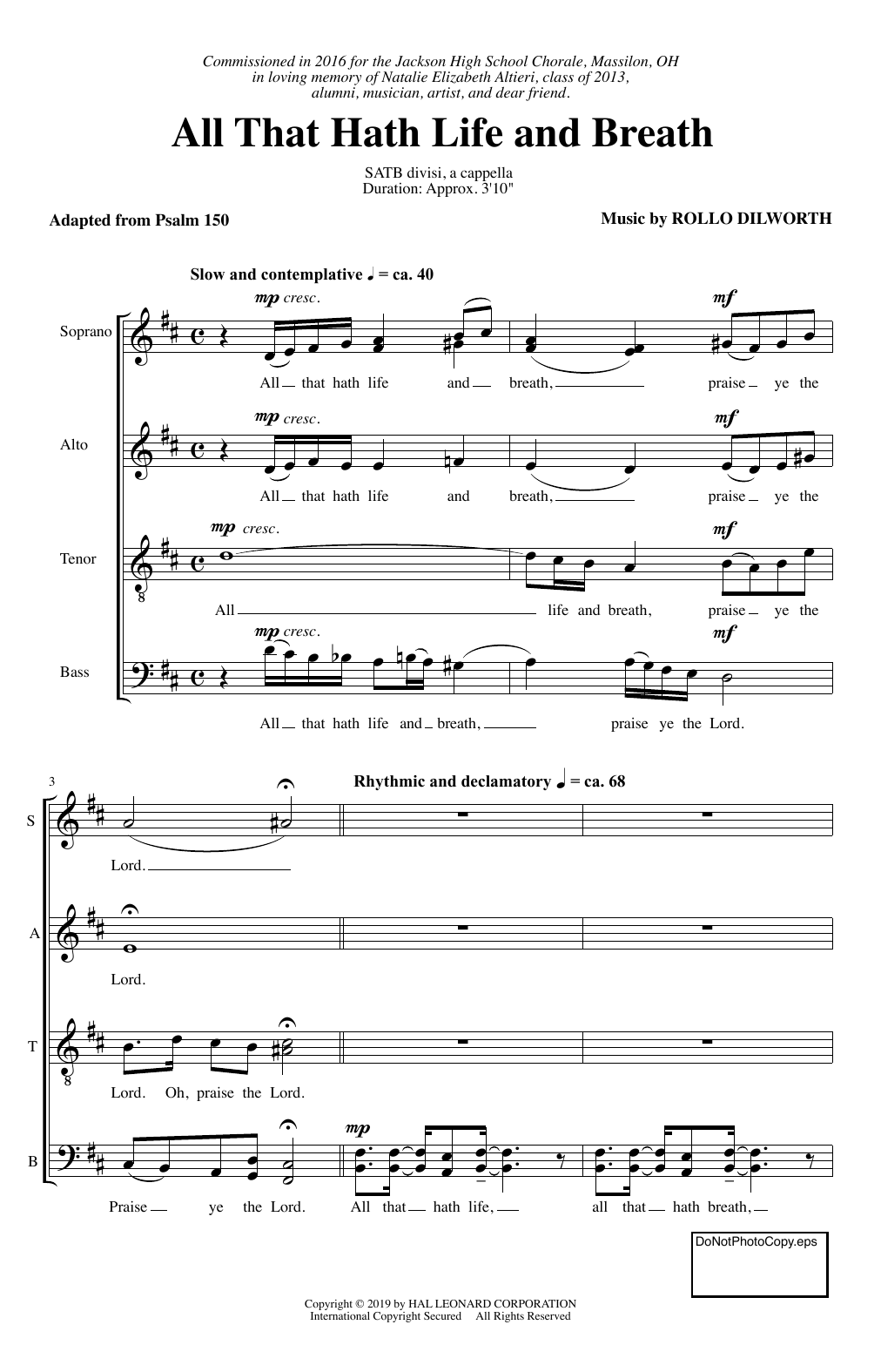 Download Rollo Dilworth All That Hath Life And Breath Sheet Music and learn how to play SATB Choir PDF digital score in minutes