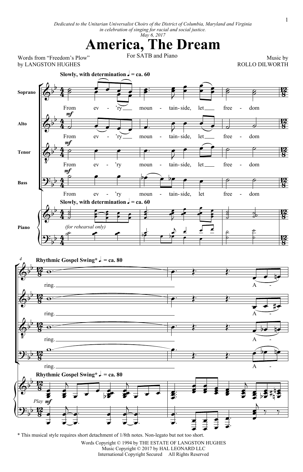 Download Rollo Dilworth America, The Dream Sheet Music and learn how to play SATB PDF digital score in minutes