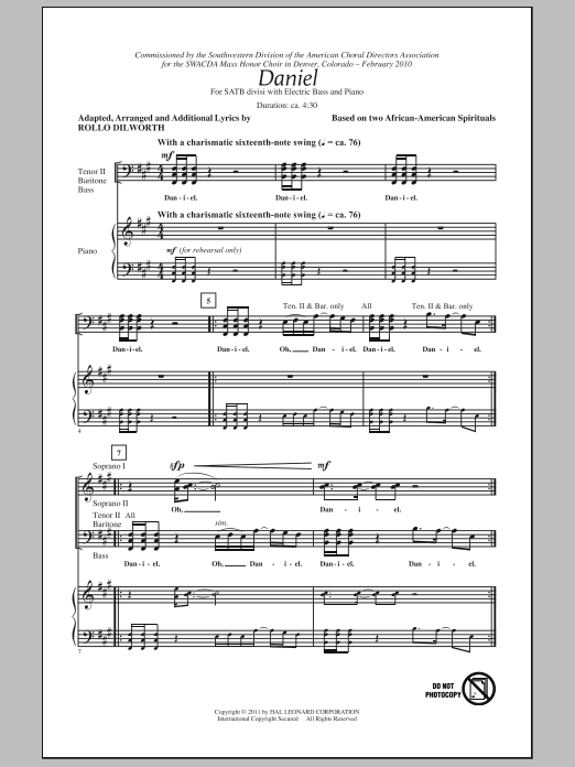 Download Rollo Dilworth Daniel Sheet Music and learn how to play SATB Choir PDF digital score in minutes