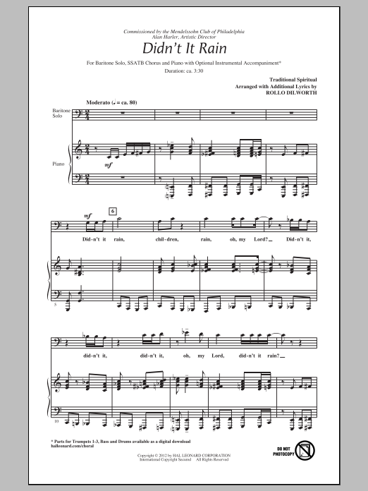 Download Traditional Spiritual Didn't It Rain (arr. Rollo Dilworth) Sheet Music and learn how to play SATB PDF digital score in minutes