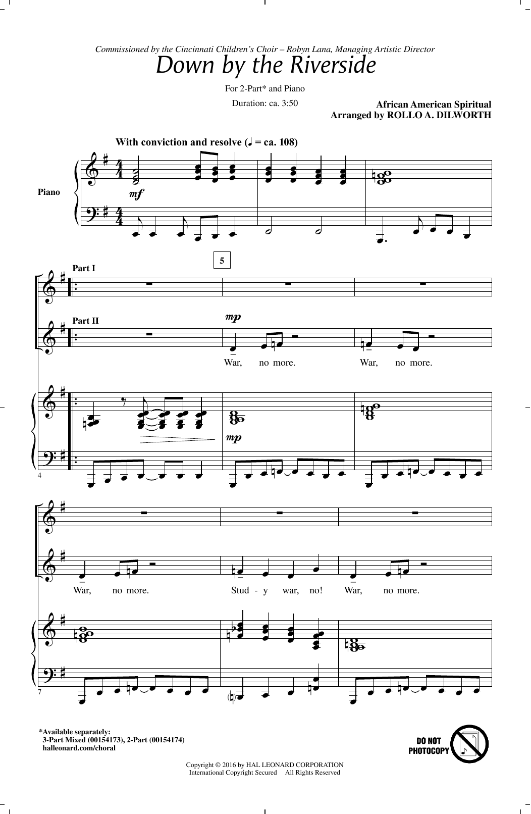 Download Rollo Dilworth Down By The Riverside Sheet Music and learn how to play 3-Part Mixed PDF digital score in minutes