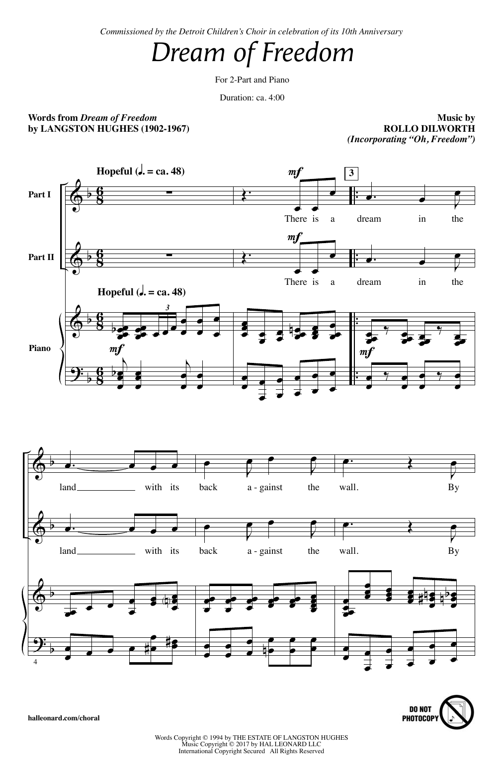 Download Rollo Dilworth Dream Of Freedom Sheet Music and learn how to play 2-Part Choir PDF digital score in minutes