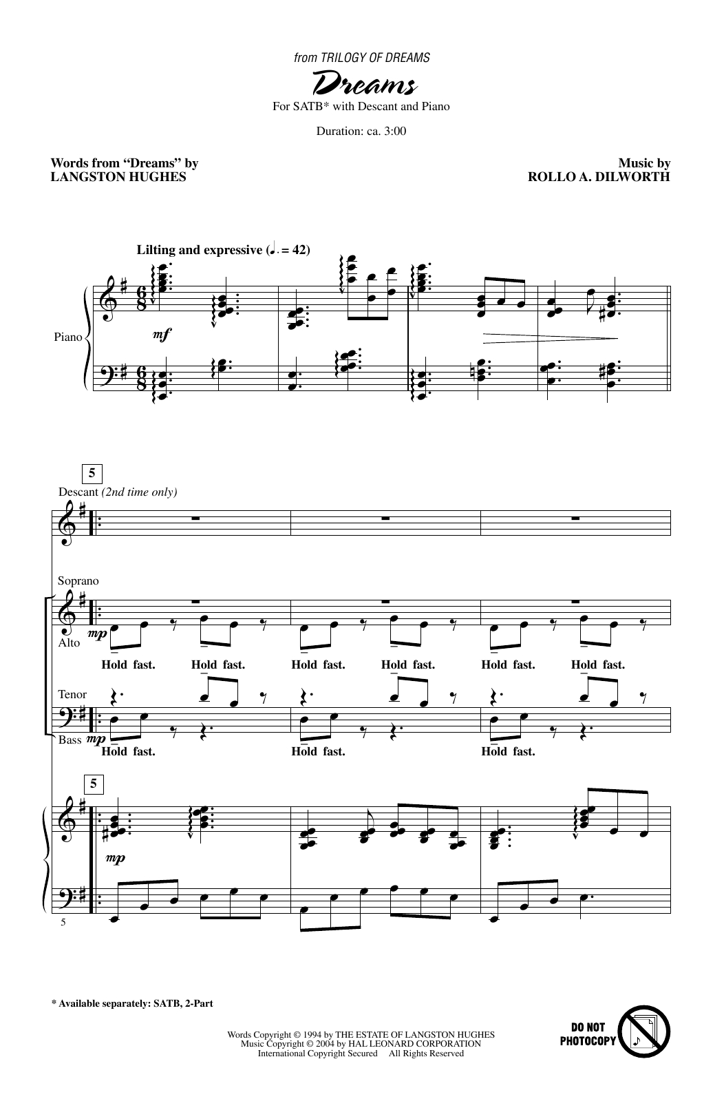 Download Rollo Dilworth Dreams (from Trilogy Of Dreams) Sheet Music and learn how to play SATB Choir PDF digital score in minutes