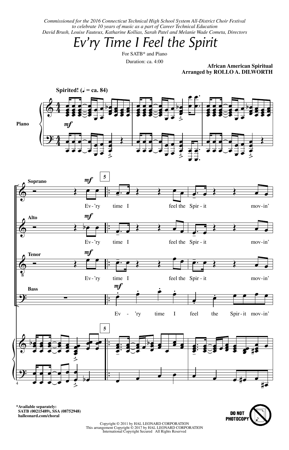 Download Rollo Dilworth Every Time I Feel The Spirit Sheet Music and learn how to play SATB PDF digital score in minutes