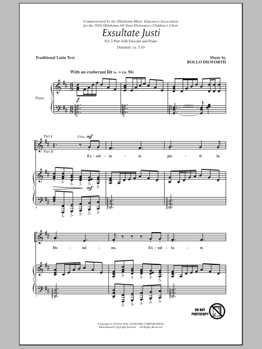 Download Rollo Dilworth Exsultate Justi Sheet Music and learn how to play 2-Part Choir PDF digital score in minutes